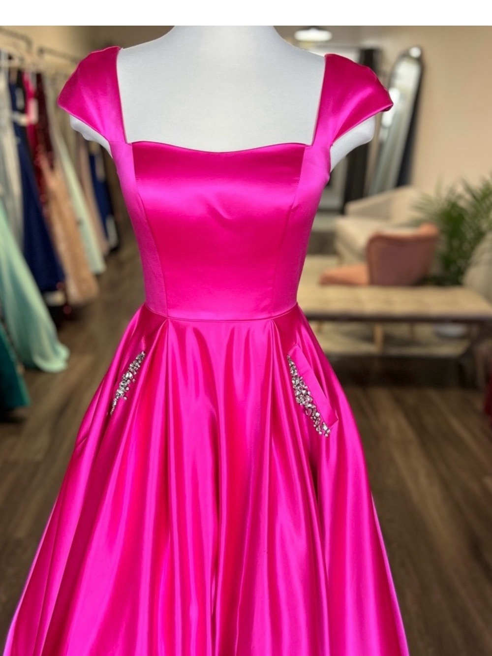 Sherri Hill Hot Pink Satin Fit-and-Flare Prom Dress